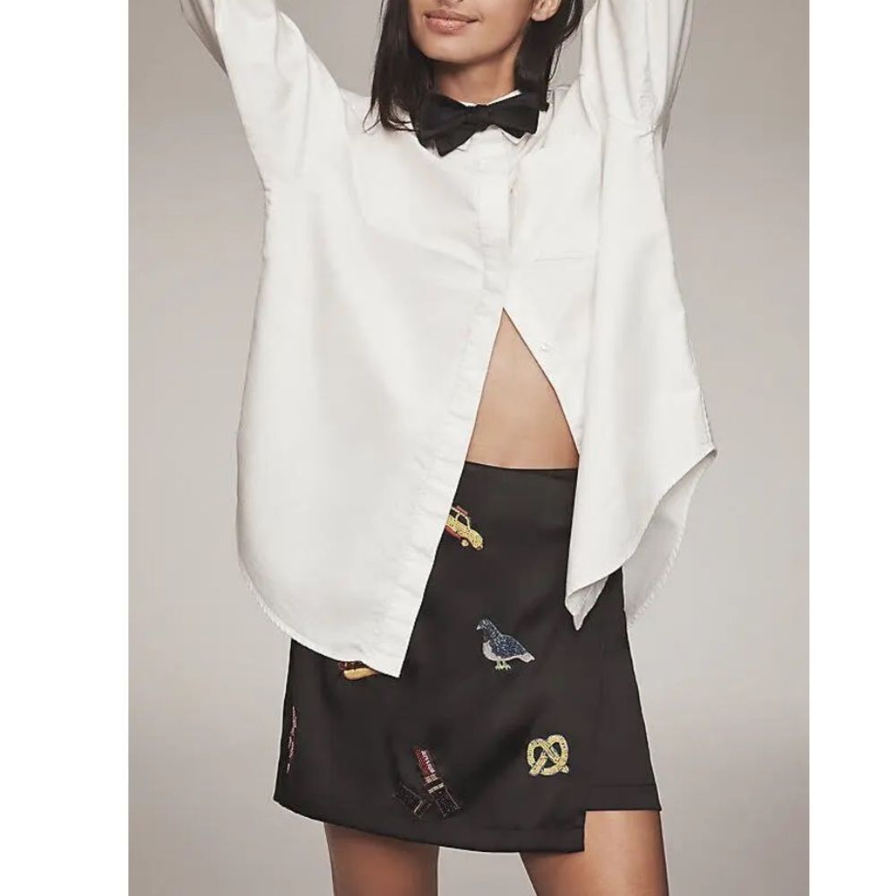 Maeve Anthropologie New York Beaded Mini Skirt in Black